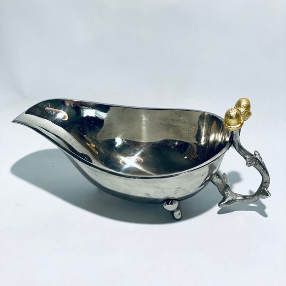 Silver & Gold metal gravy boat - Picture 1 of 8
